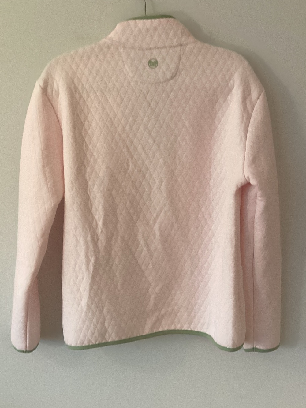 Renwick Quilted Snap Mock PulloverJacket in Light Pink with Green Trim L R1248 - Picture 6 of 9